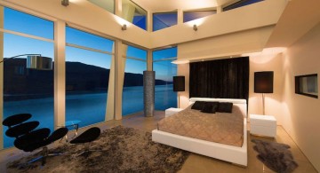 ultramodern lake house master bedroom