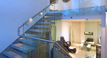 ultramodern lake house stairs to the basement