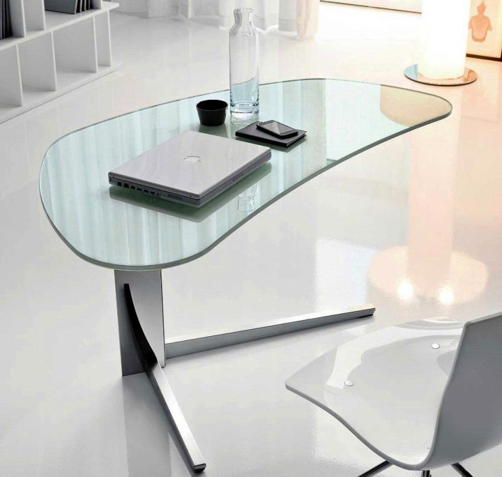 unique shaped clear office desk
