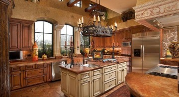 warm with tall ceiling mediterranean kitchen designs