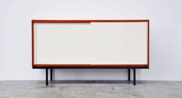 white lacquer credenza with red lines