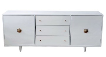 white lacquer credenza with two large storage