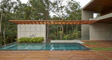 wood pool deck with patio