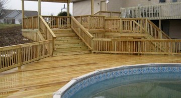 wood pool deck with stairs