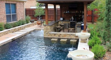 L shaped swimming pools for small spaces with seating area