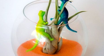 air plant terrarium ideas with dinosaur figurines