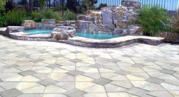 art deco paved pool deck stone