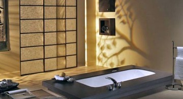 classy Japanese bathroom designs with paper walls and floor tub