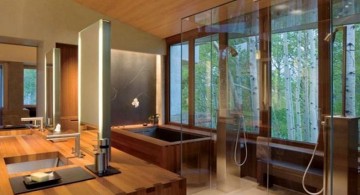 contemporary Japanese bathroom designs with cased shower