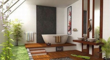 contemporary Japanese bathroom designs with wooden pathway