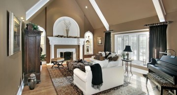 contemporary cathedral ceiling living room with wooden floor