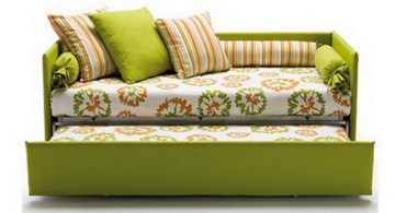 convertible bed designs in green and yellow with psychedelic pattern