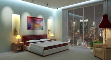 cool modern bedrooms with glass wall and red and white furniture