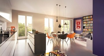 cozy contemporary bookshelves in dining room