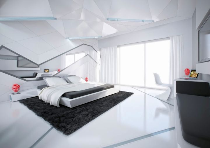 futuristic cool modern bedrooms in monochrome