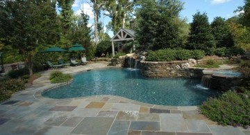 large cut multicolored pool deck stone