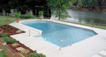 lazy l pool designs with small garden outlooking the river