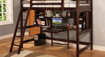 low adult loft beds with desk from dark wood