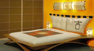 minimalist modern asian bedroom in yellow with unique bed for small rooms