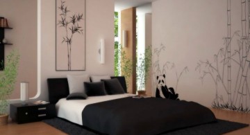 minimalist modern asian bedroom with bamboo decals