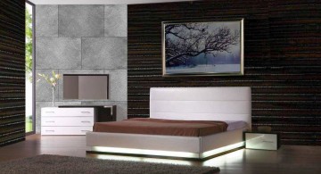 minimalist modern asian bedroom with dark wood wall panel