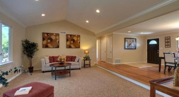 modern and minimalist cathedral ceiling living room