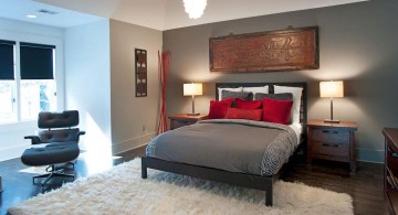 modern asian bedroom in grey and red
