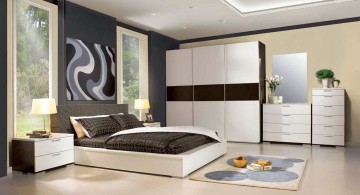 modern asian bedroom with white wall closet