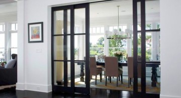 modern sliding glass door designs with dark wood frame