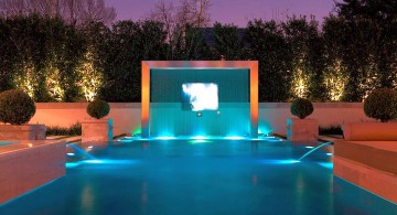 modern waterfalls for pools inground with beautiful lighting