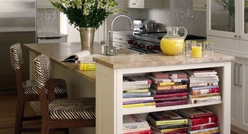 repurpose bookshelves in dining room as separator