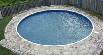 round inground swimming pools for small spaces with stone patio