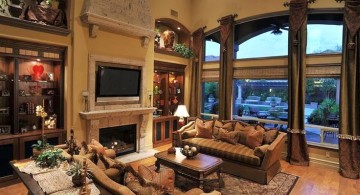 tuscan living room colors in dark olive and wooden floor