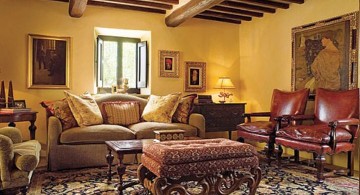 tuscan living room colors with dark wood beams