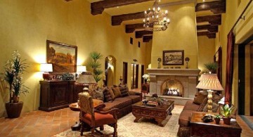 tuscan living room colors with dark wood beams and beige walls
