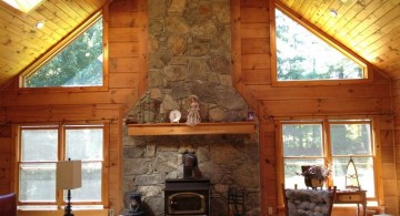 warm and cozy cathedral ceiling living room with skylight