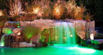 waterfalls for pools inground with beautiful lighting