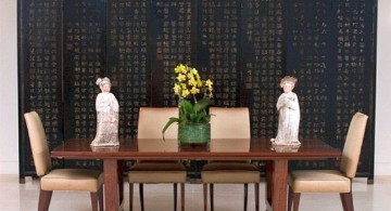 zen dining rooms with a pair of Chinese statuettes